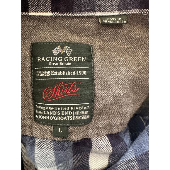 Racing Green Plaid Flannel Button Down Shirt Blue White – Men’s L - Picture 3 of 6